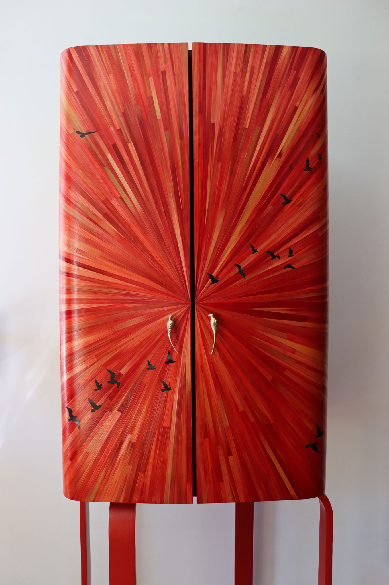 Atelier LASTO - Stéphanie TROLEZ - Réalisations - Cabinet bar - Marqueterie de paille