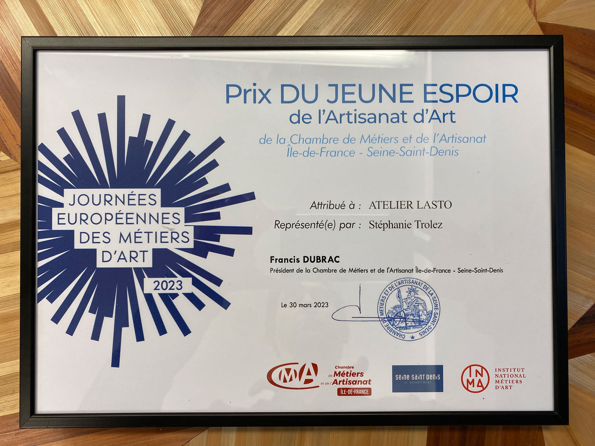Atelier LASTO - Stéphanie TROLEZ - JEMA - Prix du jeune espoir de l'artisanat d'art de Seine Saint Denis 2023