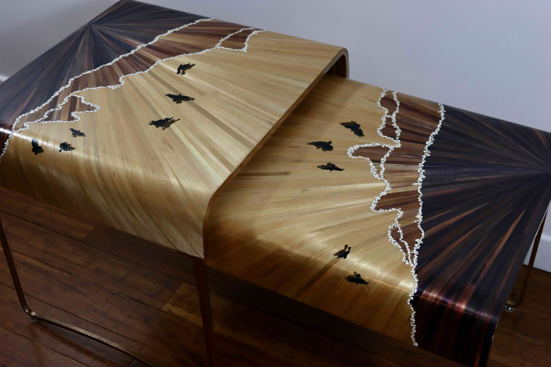 Atelier LASTO - Stéphanie TROLEZ - Tables gigognes - Crépuscule - Marqueterie de paille